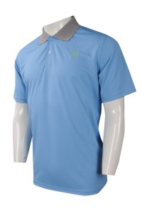 P959 大量訂購男裝短袖POLO恤 設計男裝短袖POLO恤 香港 男裝短袖POLO恤專營店     粉藍色撞色灰色衣領
